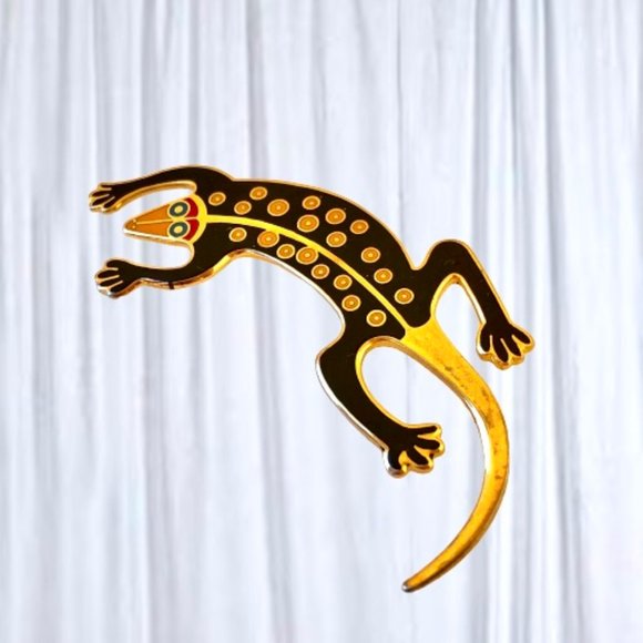 Laurel Burch Lizard Brooch Pin Cloisonne Enamel Gecko Vintage 90's Signed - Picture 11 of 14
